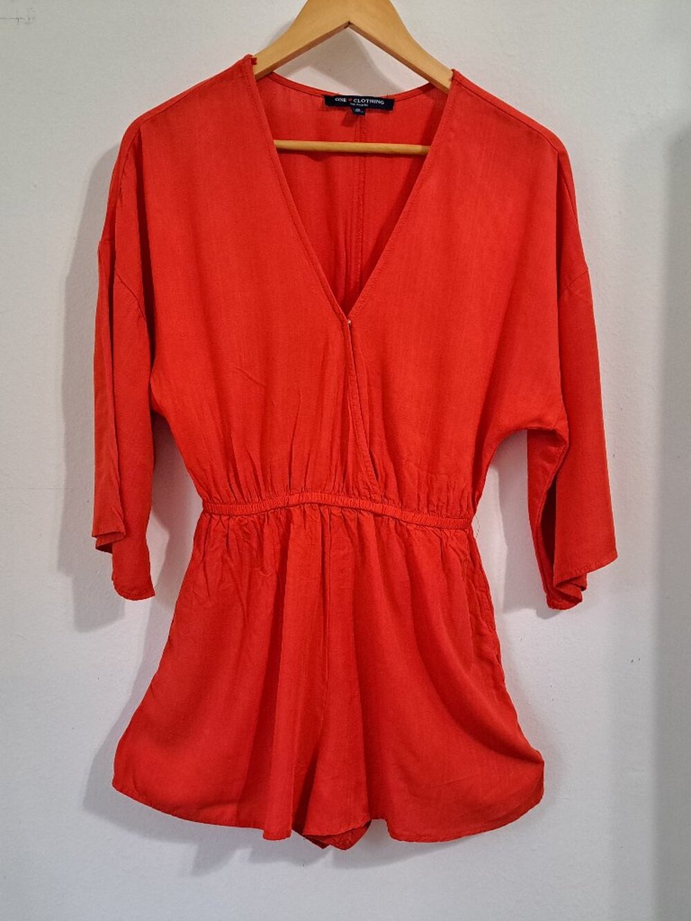 One Clothing Juniors Short Romper Red Color Size Small Long Sleeve